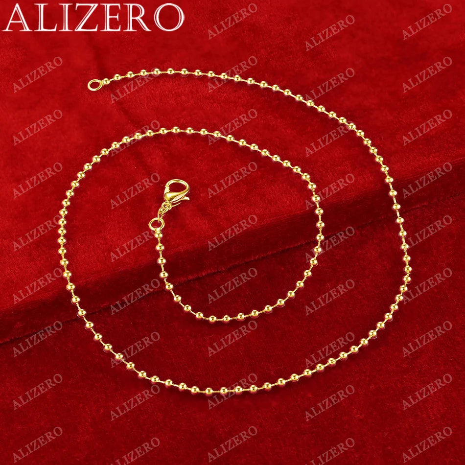ALIZERO 18K Oro 2mm Cuentas Cadena Básica Collares 16-30 Pulgadas Mujer Hombre Joyería Fina Mayoreo Tendencia Personalidad Collar de Cuentas