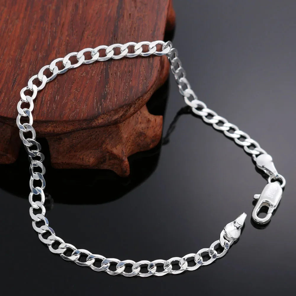 20,32 cm 18K Goldarmband 5MM seitliches Kettenarmband für Frauen Männer Mode Hochzeit Verlobung 925 Sterlingsilber Schmuck Geschenke