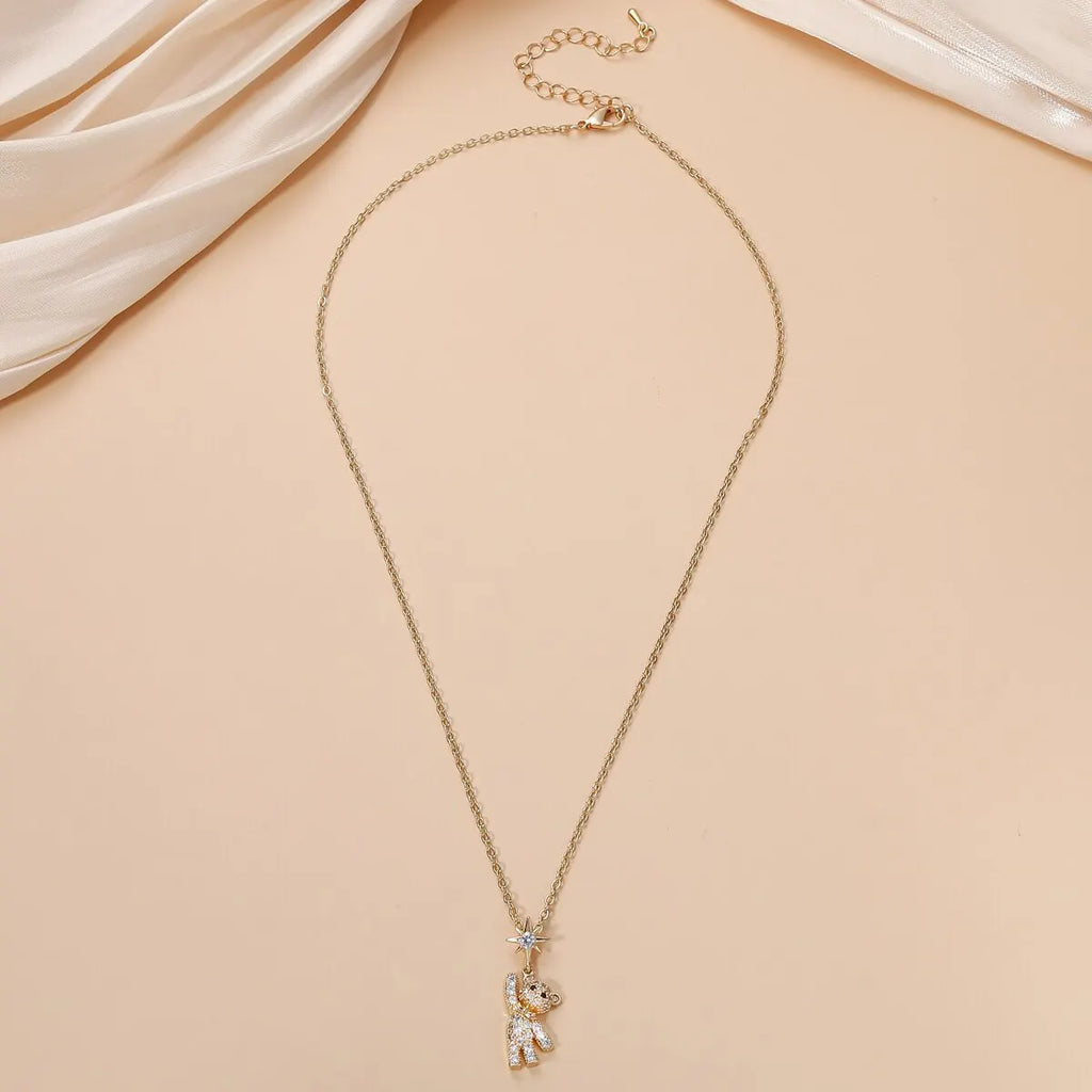 Obega Lovely Bear Necklaces for Women Cubic Zircon Inlaid Gold Color Neck Chain Female Necklaces Cute Jewelry Pendant