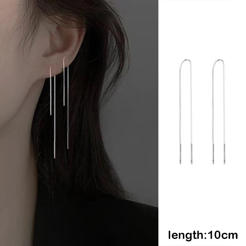 JWER S925 Silver Needle Star Line Earring for Women Tassel Drop Earring Long Chain Beads Piercing Earring Asymmetry Ear Jewelry