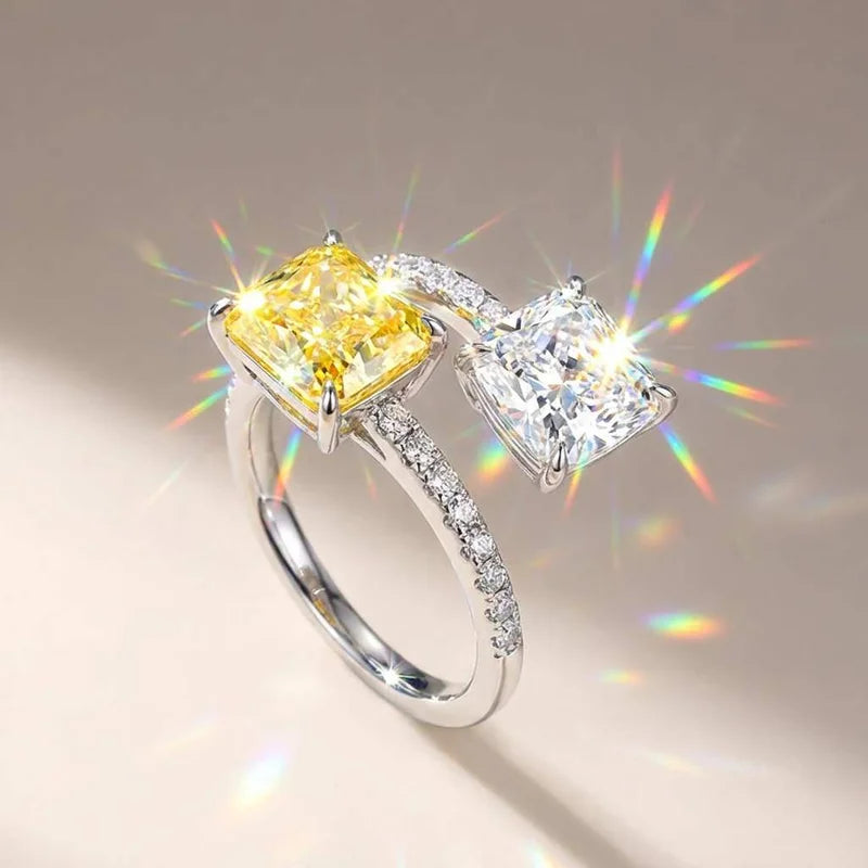 Anillo ajustable de plata de ley 925, estilo nuevo con circonitas cúbicas cuadradas brillantes, accesorios de compromiso para mujer, joyería de moda