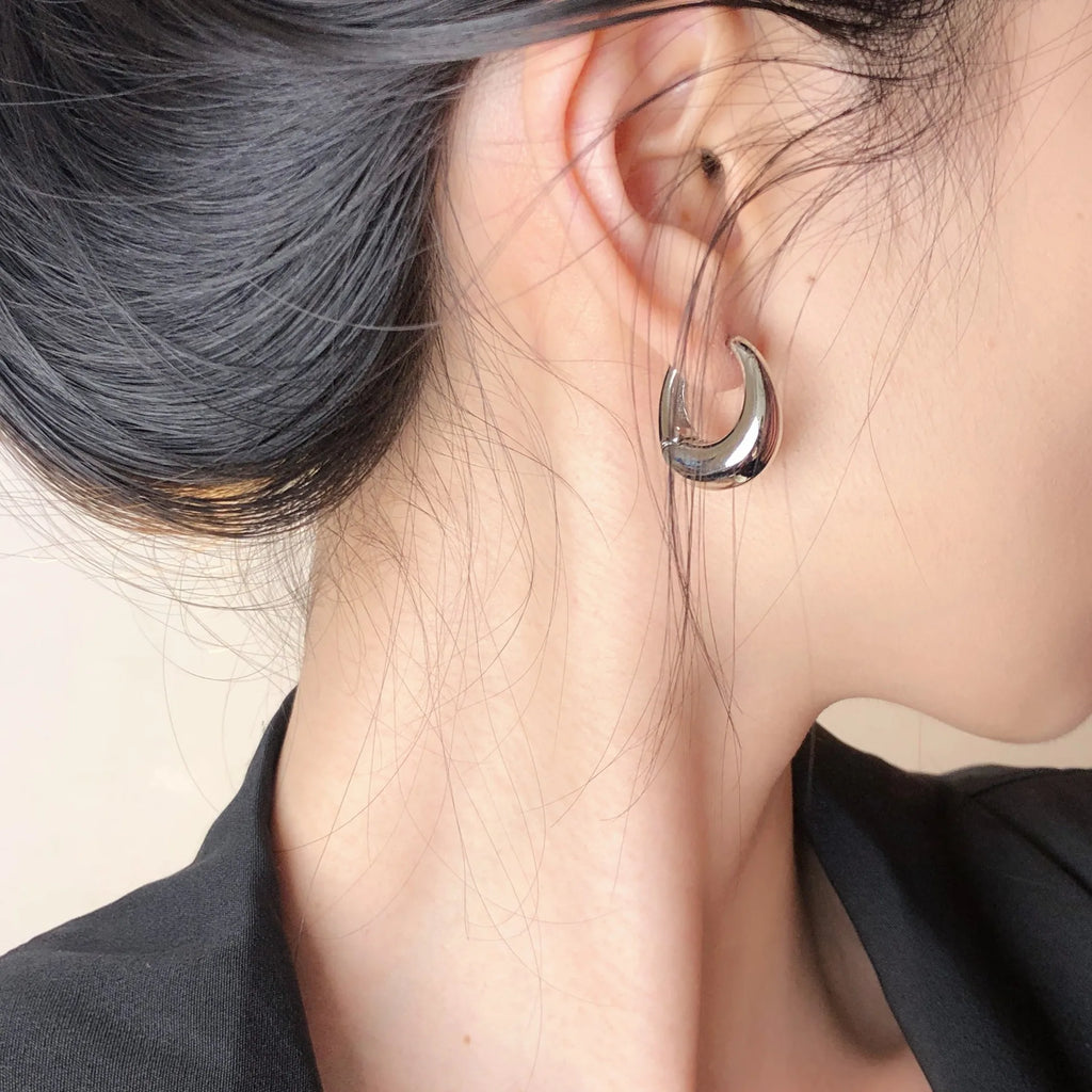 Stainless Steel Smooth Metal Chunky Hoop Earrings For Women Girls Fashion Round Circle Hoops Statement Earrings Punk Jewelry