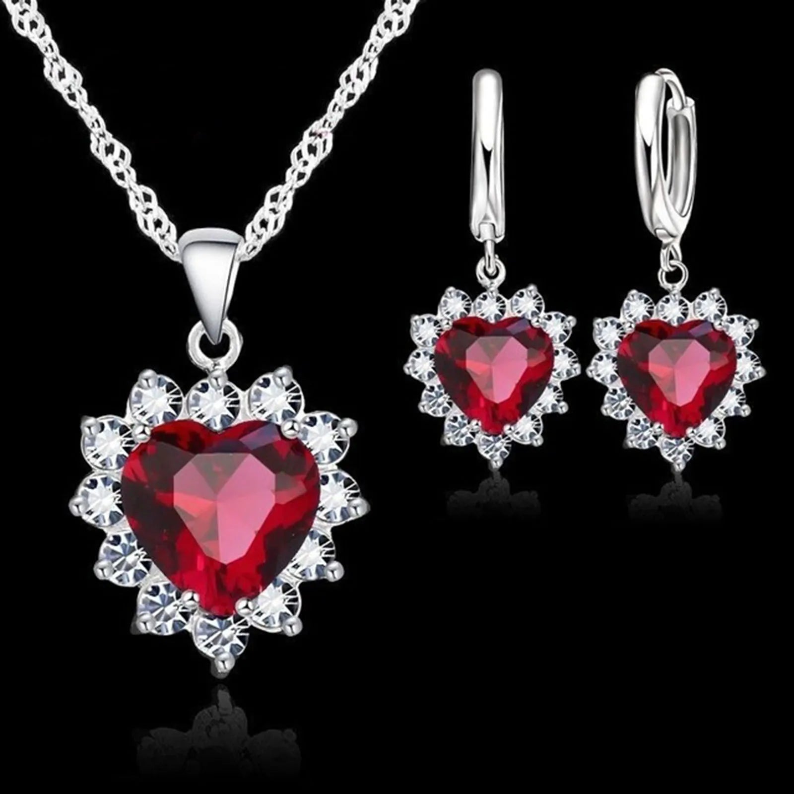 Conjuntos de Joyas para Boda, Compromiso, Aniversario, Regalo, Color Plata 925, Pendiente de Corazón Estampado, Pendientes de Aro para Mujeres y Niñas, Venta Superior