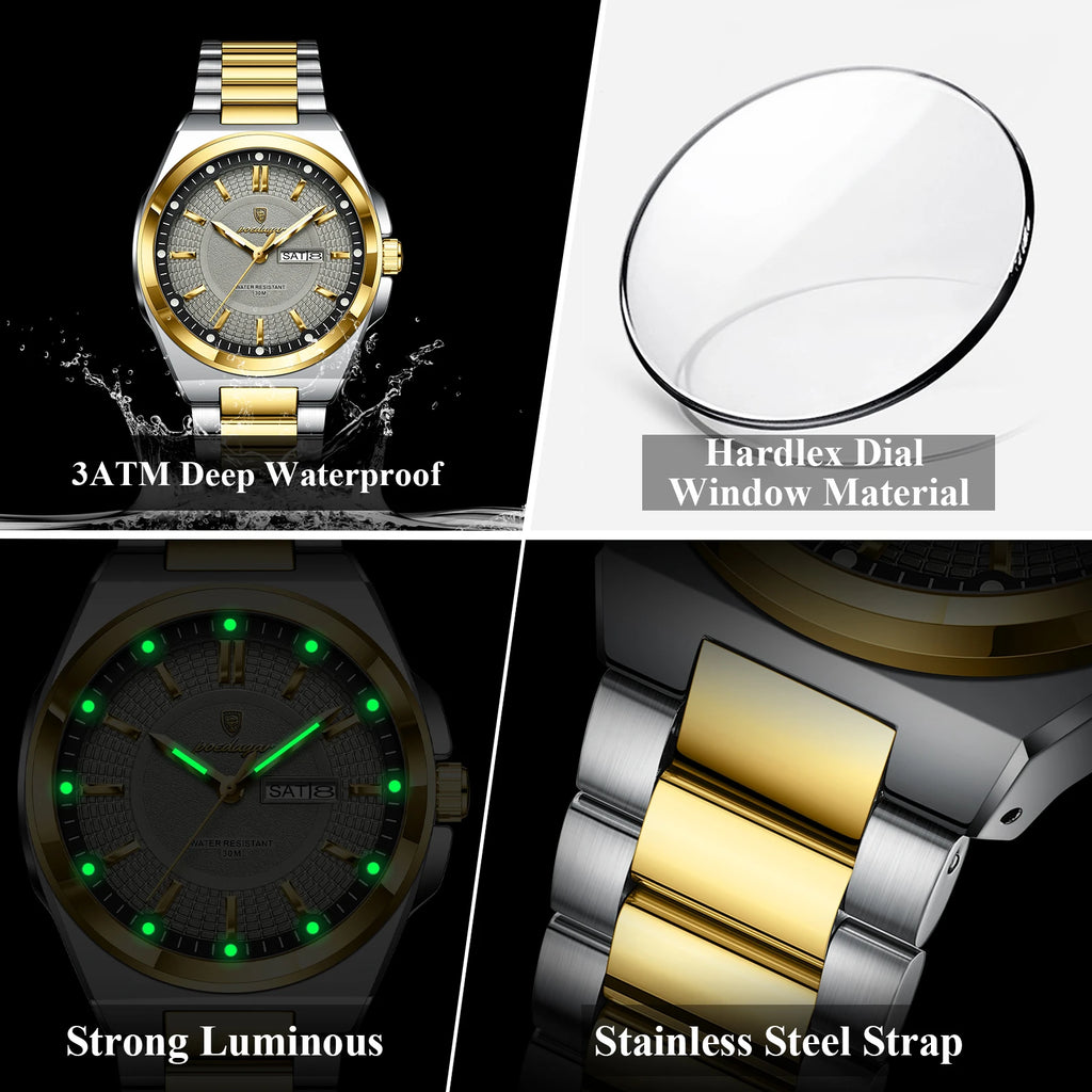 POEDAGAR Top Original Relojes de Hombre Acero Inoxidable Impermeable Luminoso Reloj de Hombre Fecha Semana Clásico de Moda Reloj de Pulsera de Cuarzo para Hombre