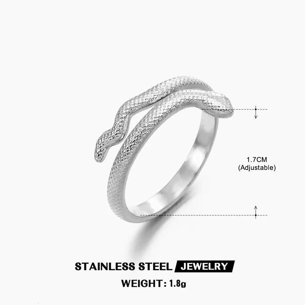 Stainless Steel Snake Rings for Women Men Gold Color Open Adjustable Finger Ring Vintage Gothic Aesthetic Jewelry Anillos Mujer