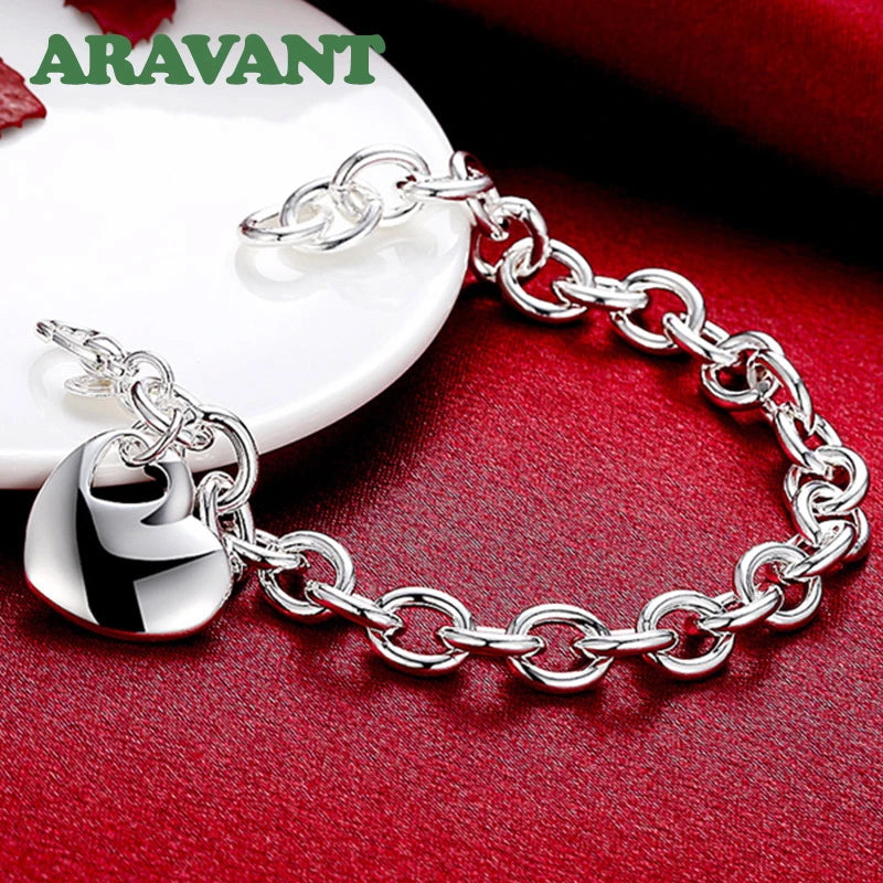 Aravant 925er Silber Brautschmuck Sets Liebe Herz Halskette Armbänder Set Für Frauen Mode Schmuck