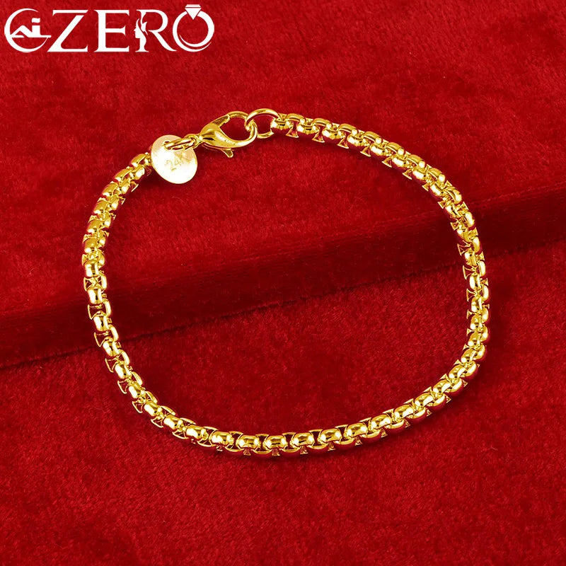 ALIZERO 18K Gold Armbänder 925 Sterling Silber 4mm Runde Kastenkette Armband Für Frau Mann Modeschmuck Hochzeit Party Geschenk