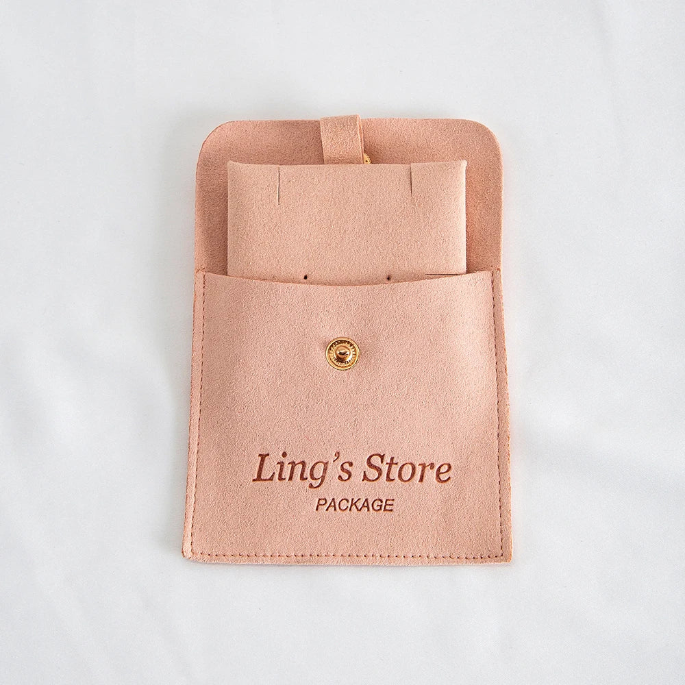 20/50/100Sets Personalized Logo Jewelry Microfiber Snap Bag 8x8cm Button Pouch Insert Luxury 6x6cm Cards Can Debossed Print Name