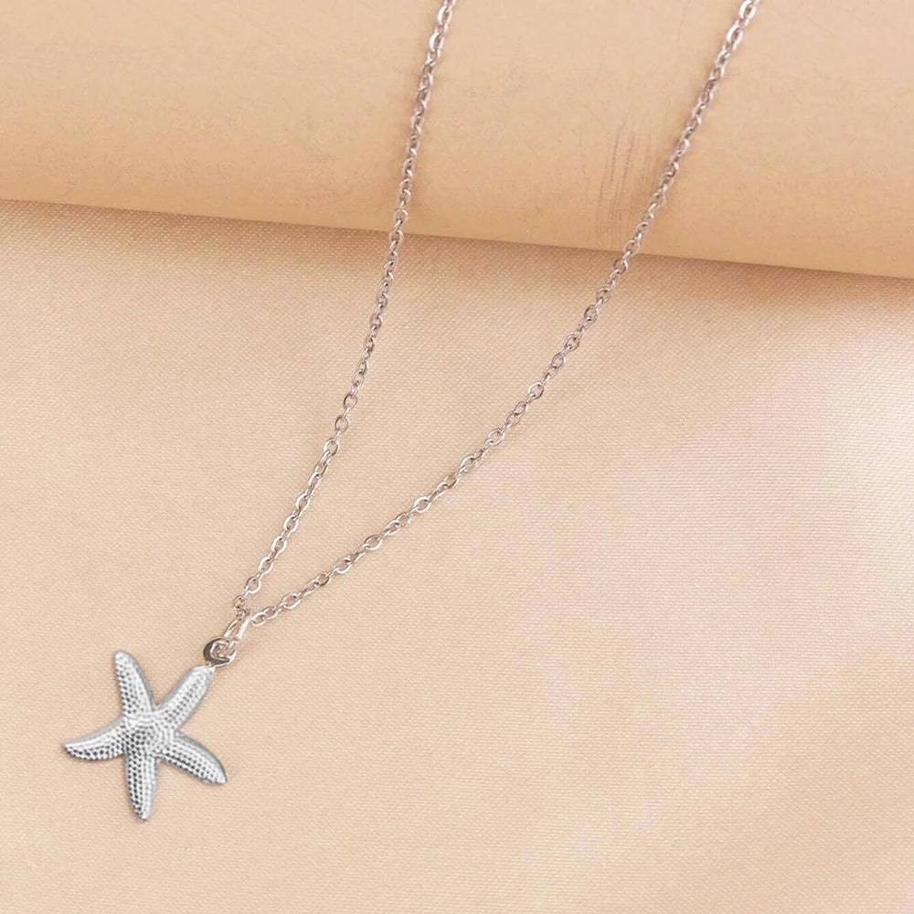 DOTIFI  Beach Wind Shell Starfish Pendant Pendant Stainless Steel Necklace Female Fashion Simple Personalized Necklace Jewelry