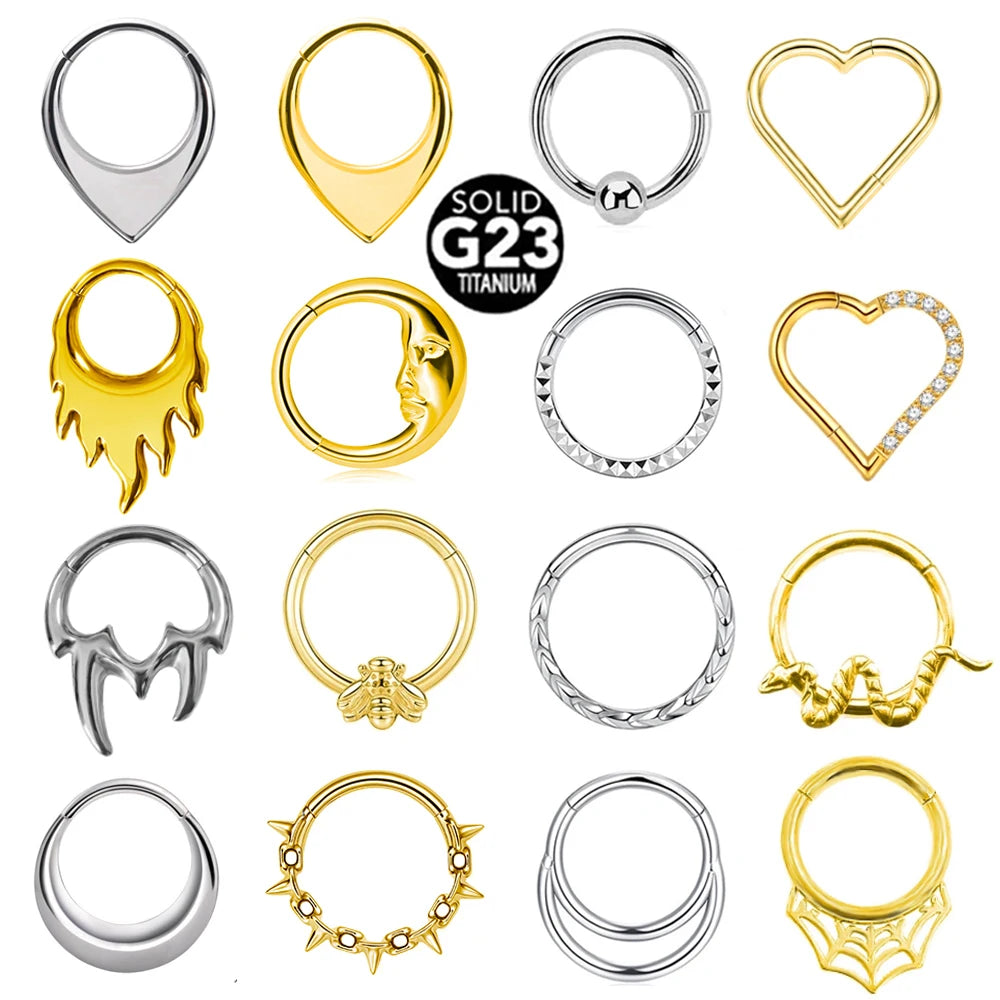 G23 Titanio Abeja Septum Aro Nariz Piercing Joyería Corporal 16G Segmento Lunar Serpiente Clicker Hélice Oreja Cartílago Corazón Daith Aro