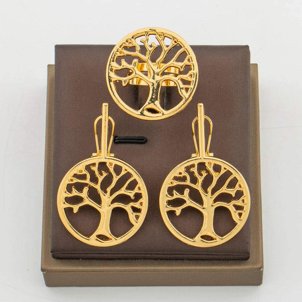 Mode Frauen Ohrringe und Ring Schmuckset für Hochzeiten, hohle Design-Ohrringe, Cocktailring, 2-teiliges Set als Verlobungsgeschenk