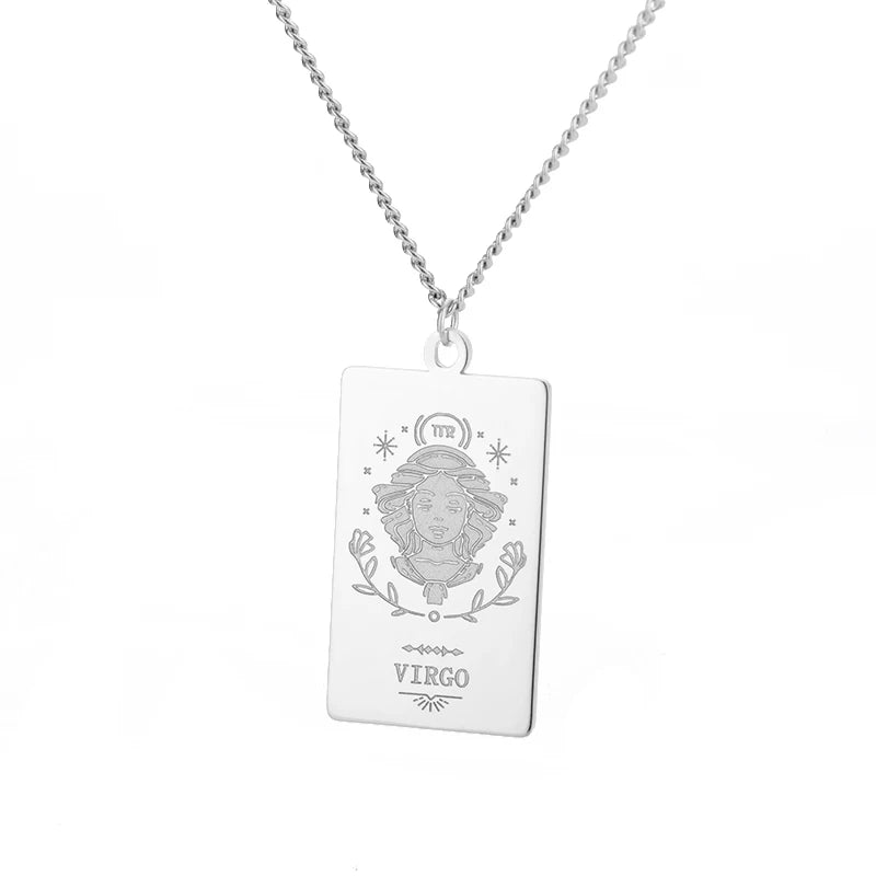 Stainless Steel Zodiac Sign Necklace For Women Vintage Constellation Libra Pendant Chain Collar Aesthetic 2024 New Trend Jewelry