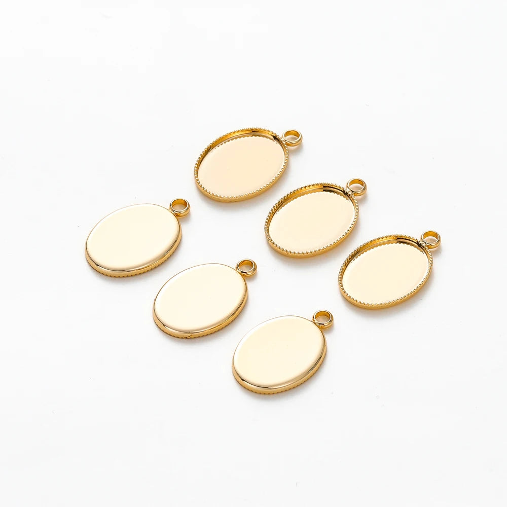 10 unidades/lote cabujón chapado en oro de 14K y 18K con orificio base de colgante, bandeja en blanco, bisel, joyería colgante hecha a mano, hallazgos para hacer bricolaje