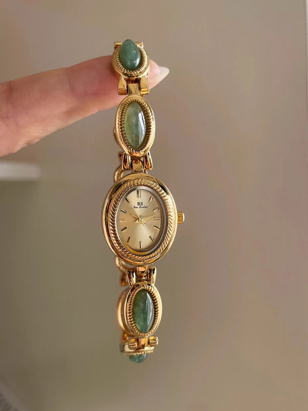 Natur-Jade-Armbanduhr Geschenk Frauen, Damenuhren Luxus Hochwertige Gold Quarzuhren, Elegante Damenarmbanduhren