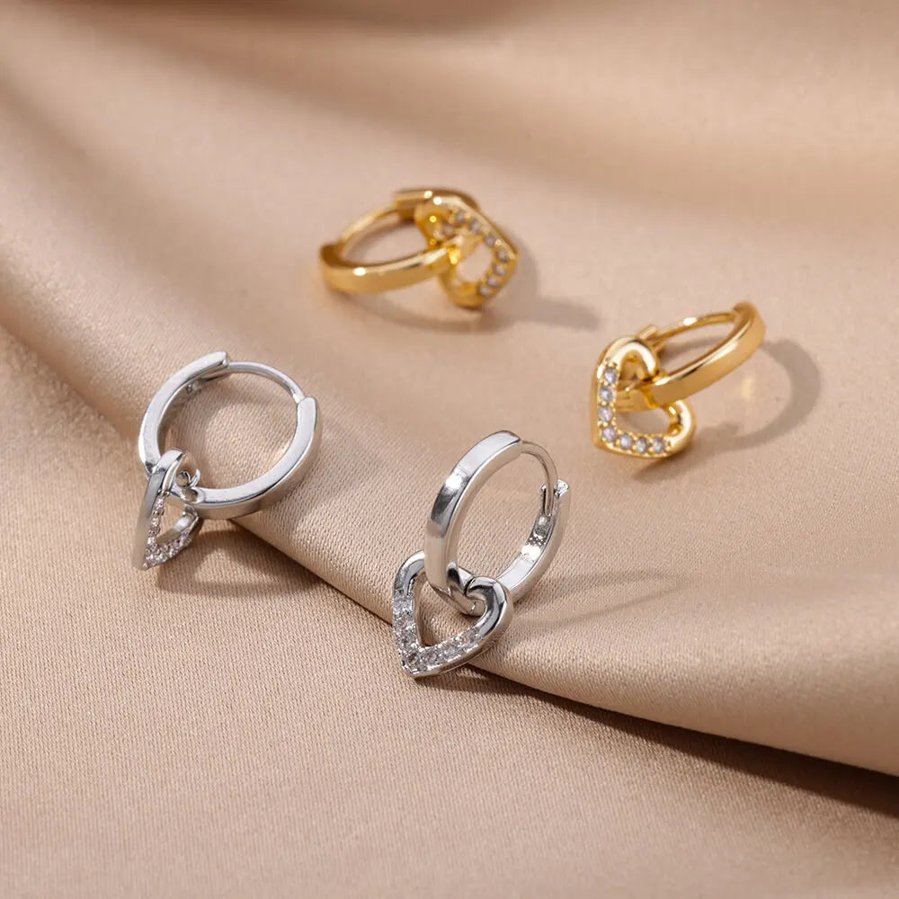 Hohle Zirkon-Herzohrringe für Frauen, Edelstahl, Goldfarben, Herz-Ohrring, Luxuriöser Hochzeitsschmuck für Paare, Geschenk, kostenloser Versand