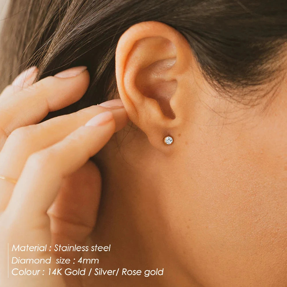 316 Acero inoxidable Piedra de nacimiento Aretes para perforar, color dorado, cierre a presión, perforación segura para bebés y mujeres, regalo de joyería