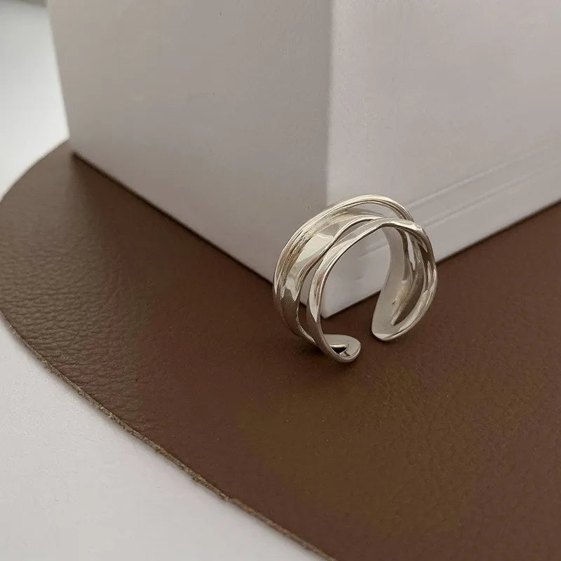 VENTFILLE Anillo de plata de ley 925 con diseño de gotas de agua irregulares, estilo retro simple, hecho a mano, para mujer