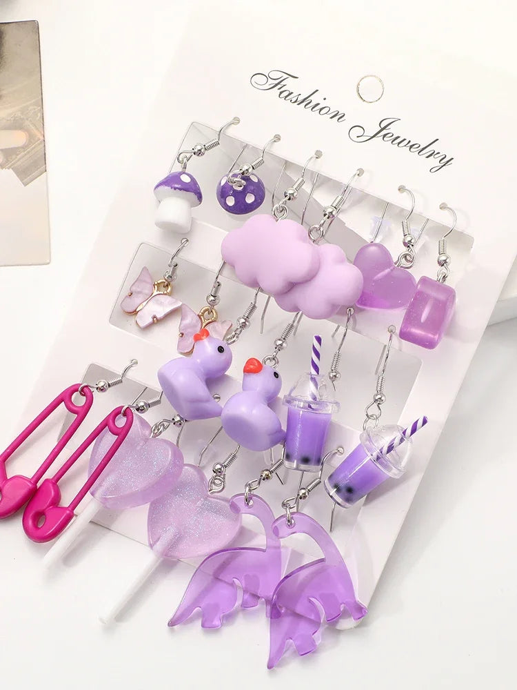 Cartoon Tier Ohrringe Set für Frauen Neue Y2K Mädchen Niedliche Bunte Geometrische Acryl Ente Liebe Drop Ohrringe Trendy Schmuck Geschenke