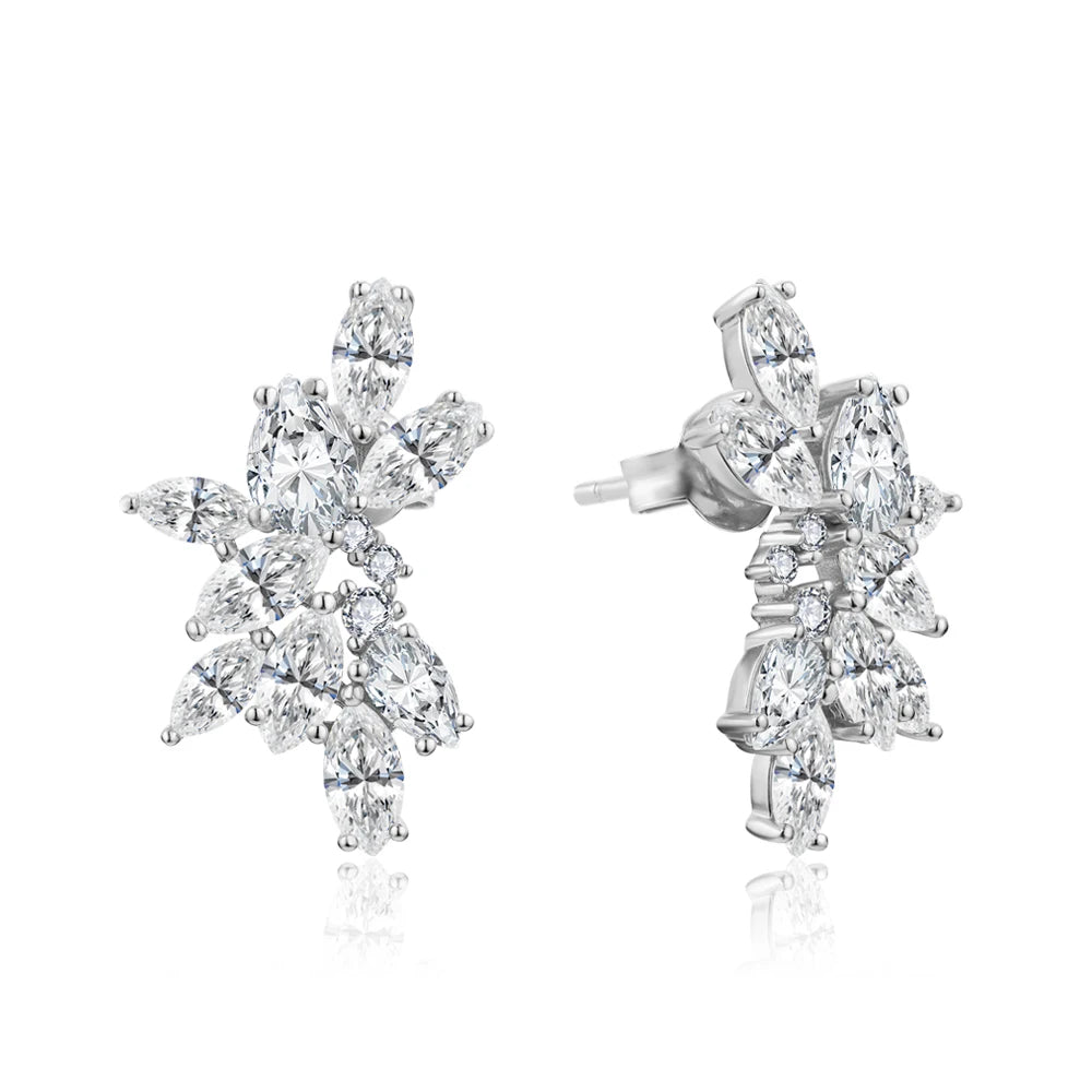 MINTYBOX Moissanit-Diamant-Cluster-Ohrstecker, massives S925 Silber, 18k vergoldet, für Damen, Hochzeit, Verlobung, Luxusschmuck