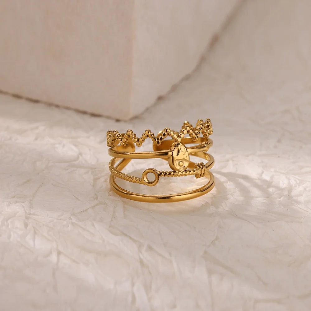 Anillos de doble corazón para mujer, color dorado, acero inoxidable, anillo abierto ajustable, joyería estética de moda para fiesta o boda, regalo