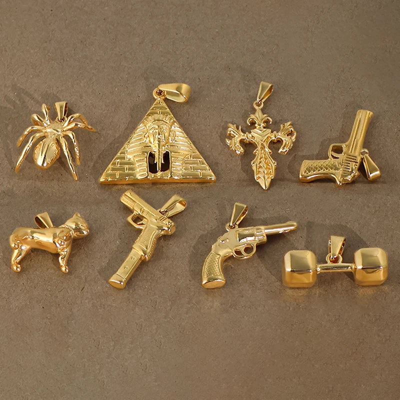 18k Gold Plated 316l Stainless Steel Vintage Pyramid Pharaoh Pistol Barbell Pendant Charm - Unisex Trendy Jewelry
