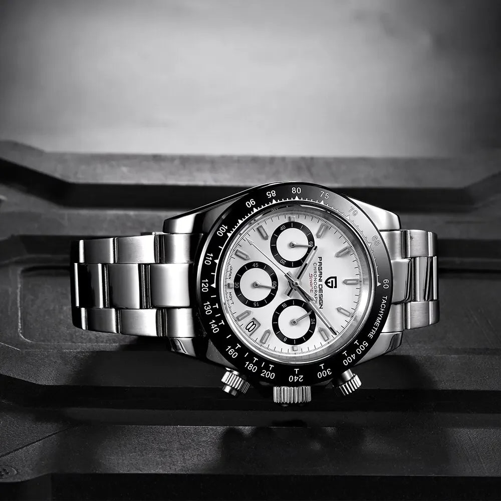 PAGANI DESIGN Nuevo Reloj de Pulsera de Cuarzo para Hombre con Bisel Cerámico, Lujoso Cristal de Zafiro, Cronógrafo, Resistente al Agua 100m, Relojes de Acero Inoxidable para Hombre