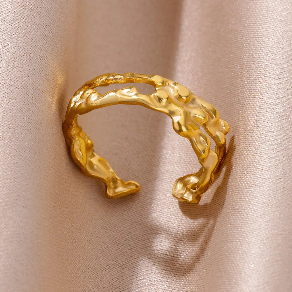 Edelstahl klobige breite Ringe für Frauen Vintage Goldfarbe geometrischer offener Fingerring Mode minimalistischer Schmuck Geschenk Femme