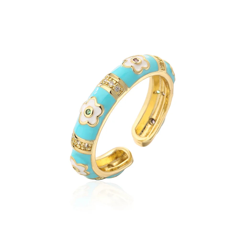 NEWBUY Bunte Emaille-Eheringe für Frauen, ovaler Blumen-Fingerring, weibliche Party-Schmuckaccessoires Großhandel
