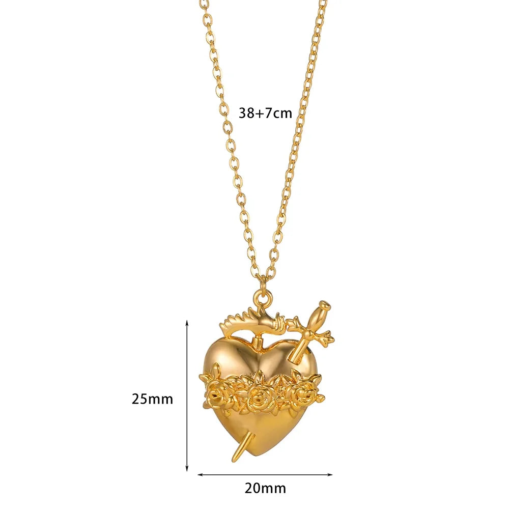 Romantic Wedding Heart Cubic Zirconia Necklace For Women Elegant Cute Gold Color Stainless Steel Necklaces Jewelry Birthday Gift