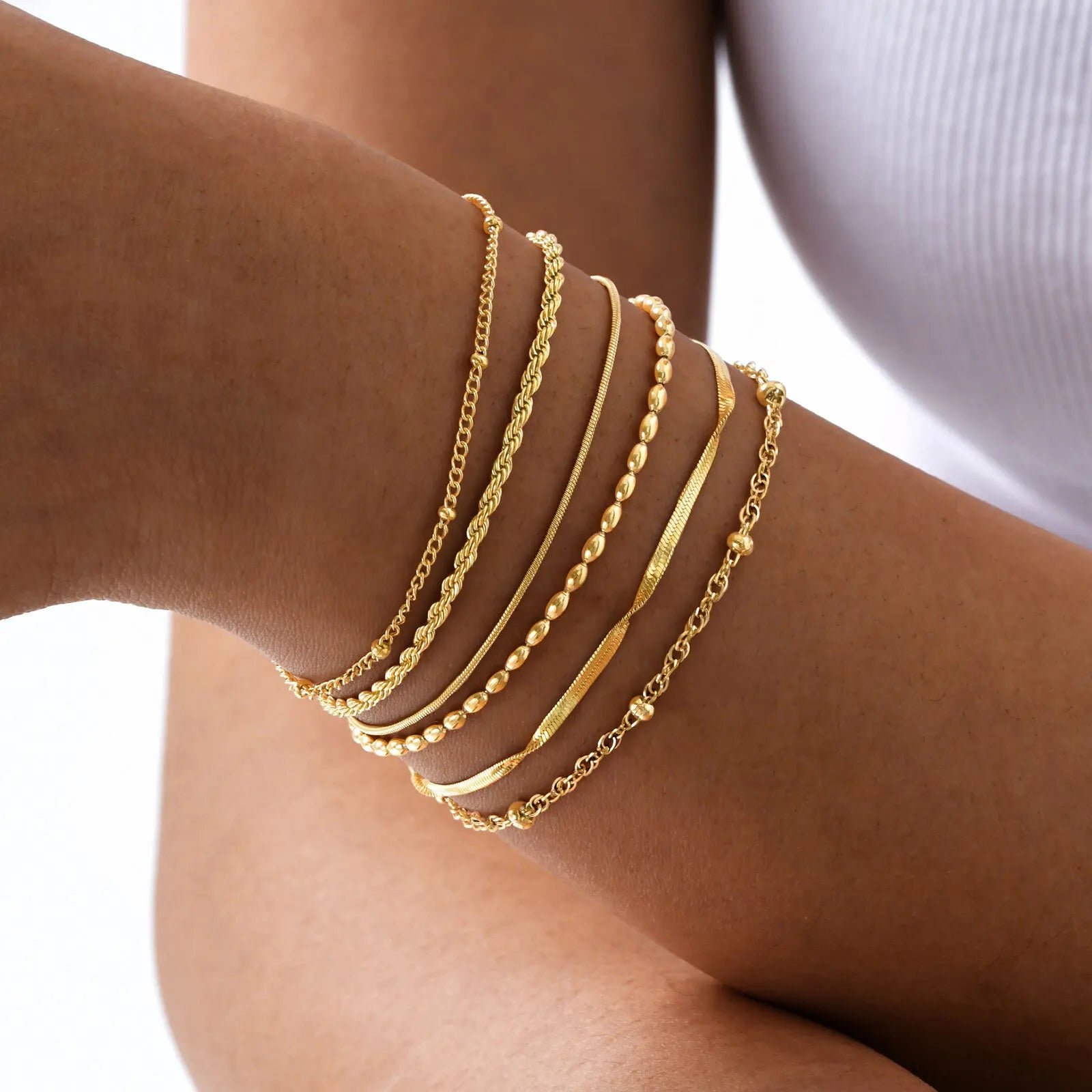 Dünnes Gliederarmband für Damen, Edelstahl 18K vergoldet, wasserdichter Schmuck