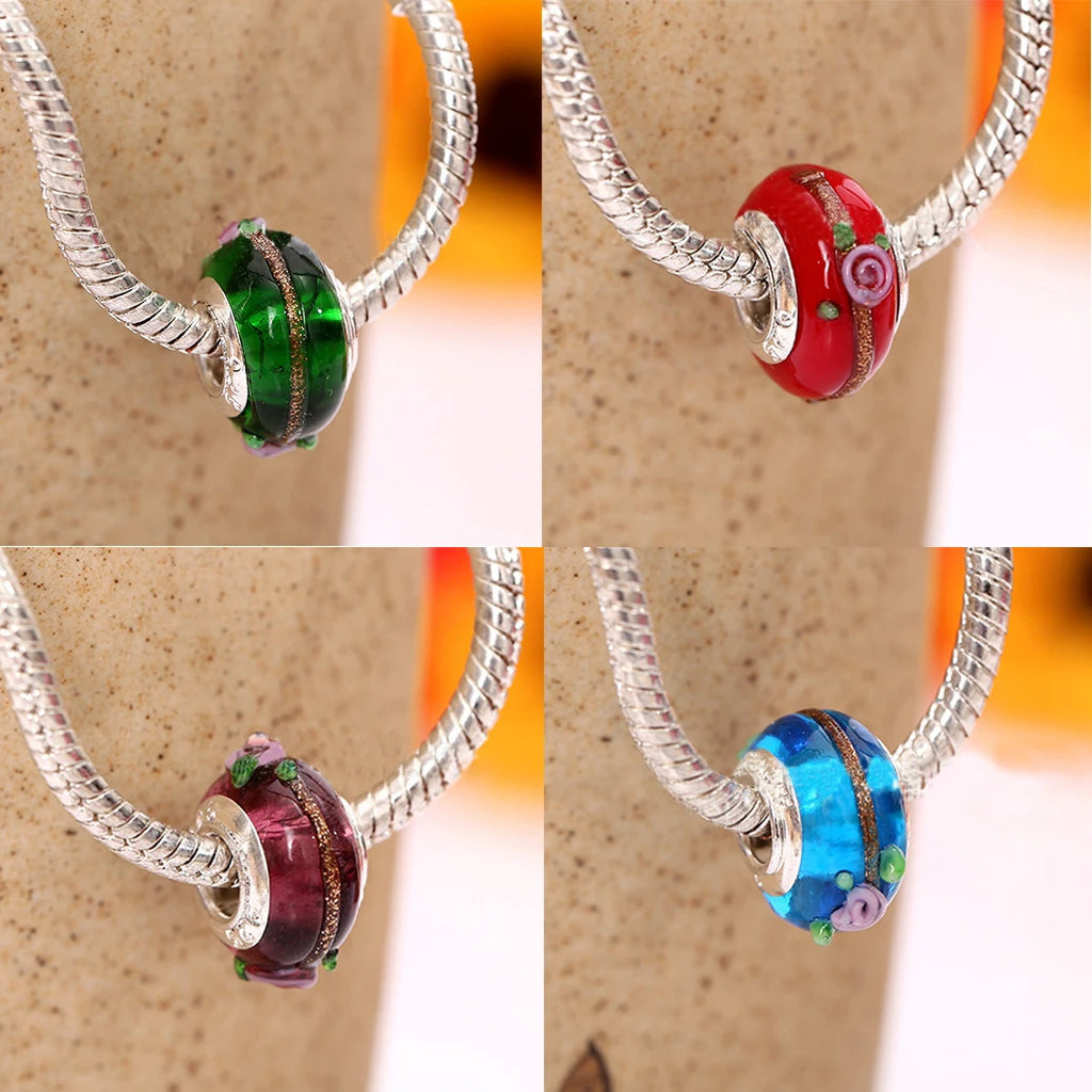 Newest European Colorful Lampwork Glass Beads Murano Aolly Charm Necklace Bracelets Bangle DIY Women Girls Jewlelry