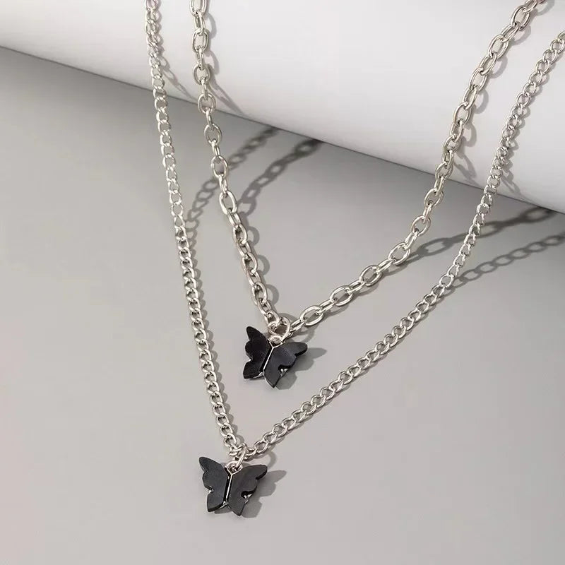 Vintage Golden Silver Color Heart Pendant Necklace for Women New Trend Girls Clavicle Chain Jewelry Birthday Gifts Wholesale