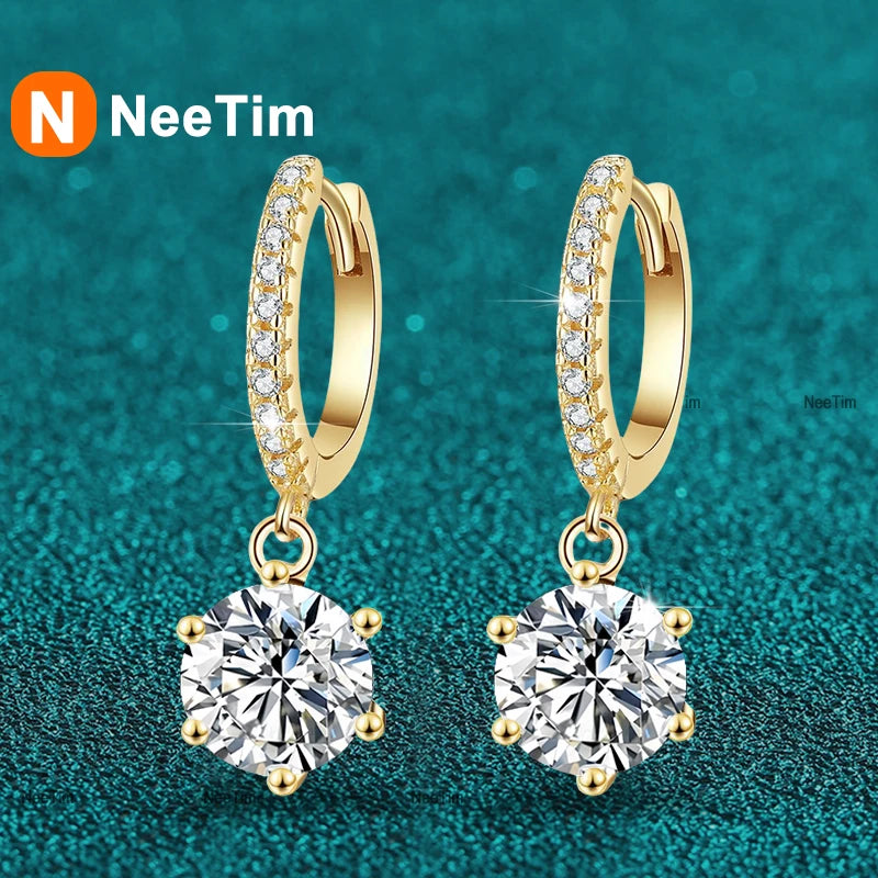 NeeTim 0.5ct 1ct Moissanit-Ohrhänger S925 Sterlingsilber vergoldet Hochzeitsschmuck mit Zertifikat Creolen