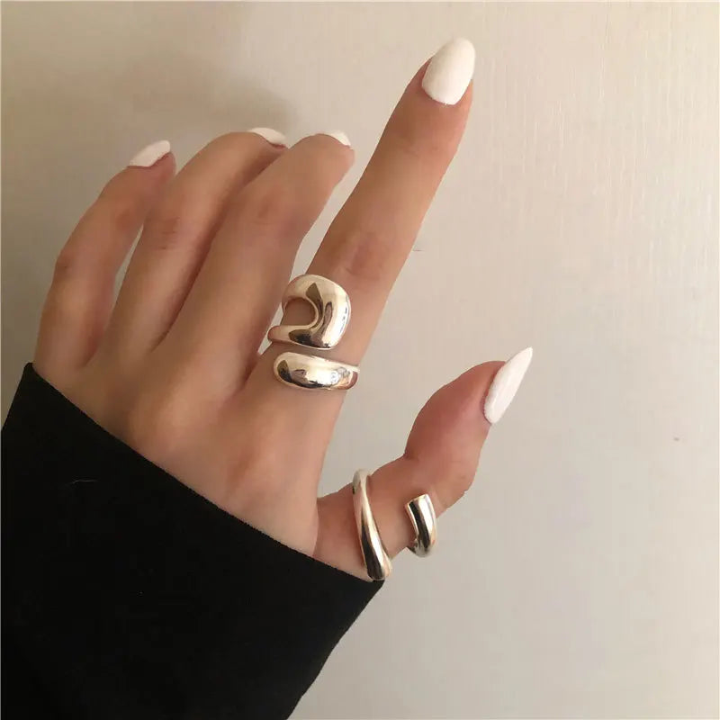 Anillo Abierto Simple de Plata Esterlina 925 con Geometría Irregular para Mujer, Regalo de Lujo, Joyería Fina para Boda, Venta al por Mayor de Joyas Femeninas