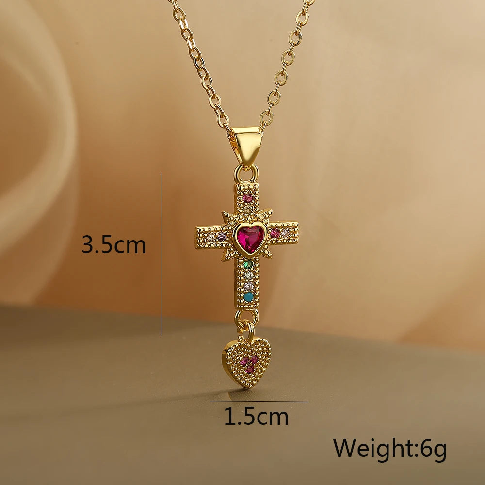 NEWBUY Unique Design Eagle Heart Cross Pendant Gold Color 316L Stainless Steel Chain Necklace CZ Party Jewelry Femme Bijoux