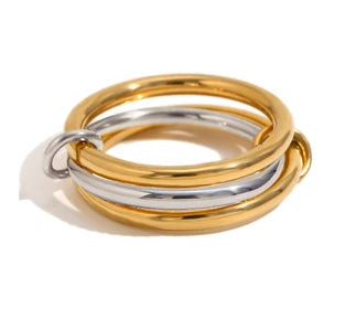 Ein Nischen-Zweifarben-Vierring-Kupferschmuckring, hypoallergen, im Ins-Stil, Stapel-Artefakt, geeignet für junge Frauen