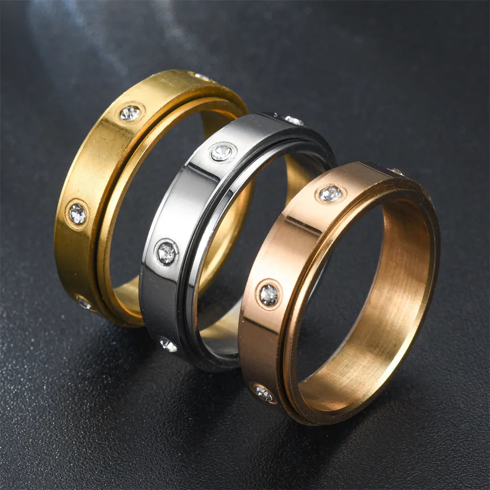 Anti-Angst Entspannungsringe Für Paare Rotierende Edelstahl Mond- und Stern-Liebesband Fidget-Ringe Anillo Antiestres