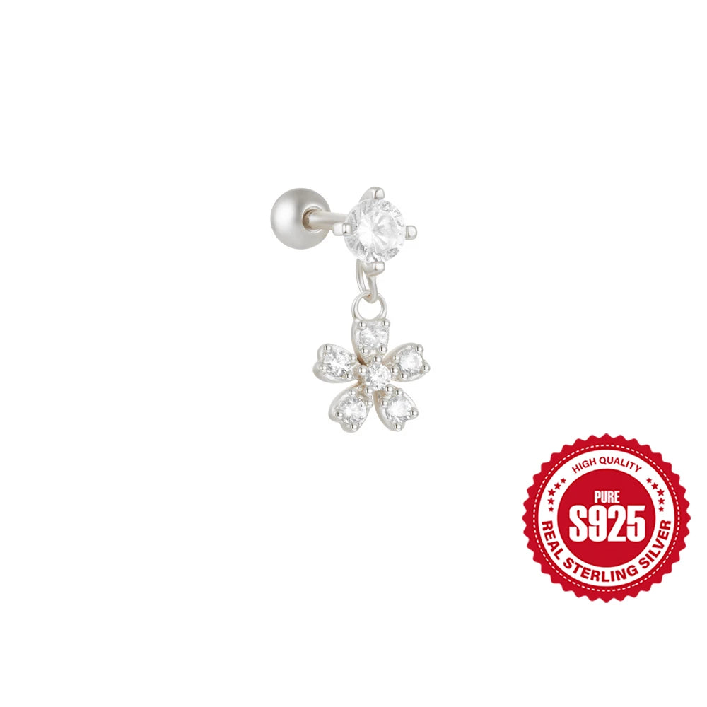 CANNER 1PC Vier-Punkt-Stern Mond Quaste Lotus Knorpel Spirale Piercing 925 Sterlingsilber Ohrstecker Für Frauen Ins Ohrring