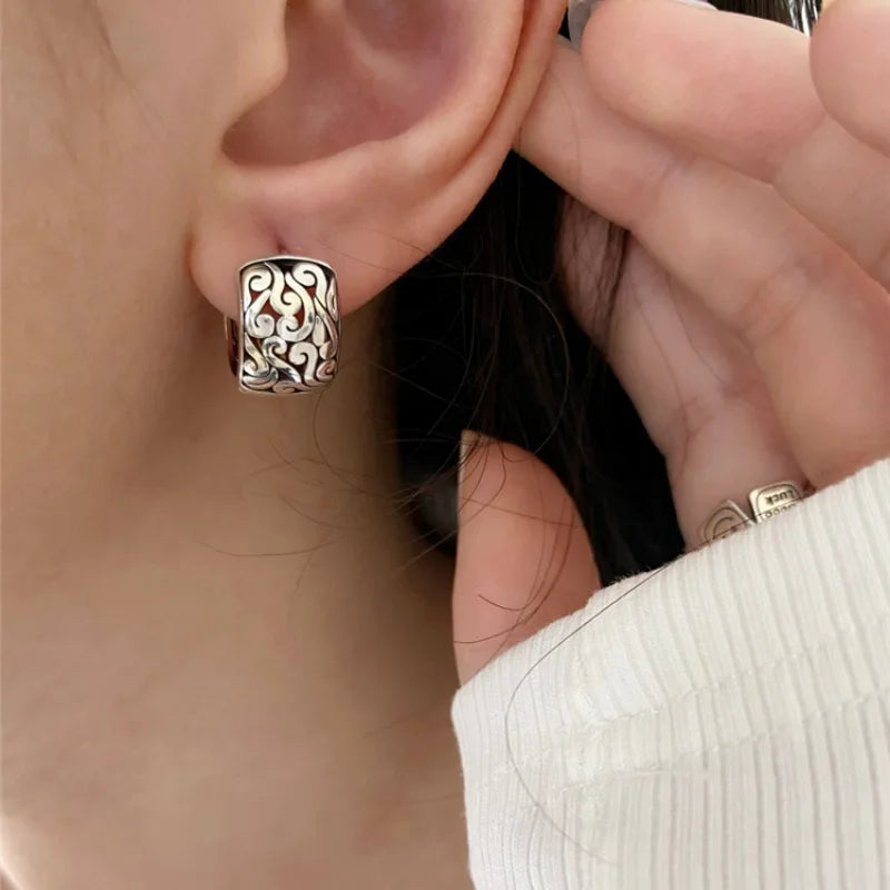 925 Sterling Silber Glücks-Zeichen Hohlwolken-Ohrringe für Frauen Ethnischer Retro-Schmuck Geschenk