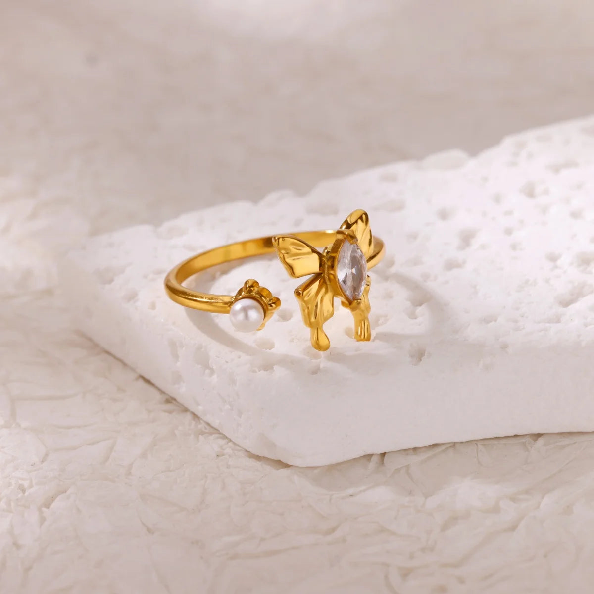 Mode Luxus Zirkon Schmetterlingsringe für Damen Edelstahl Offener Fingerring Trendiger Hochzeitsfeier Ästhetischer Schmuck Geschenk