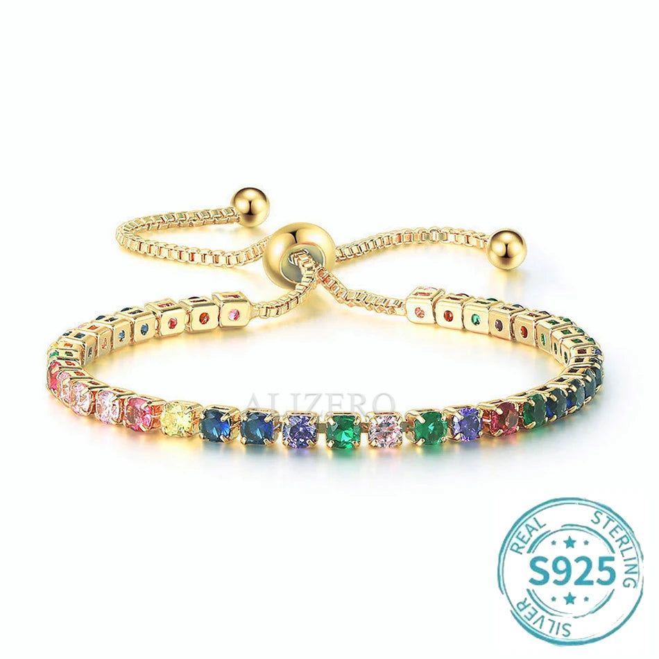 ALIZERO S925 Sterling Silber Armband Original Mehrfarbige Zirkonia Tennisarmbänder für Damen Mode Luxus Charm Schmuck