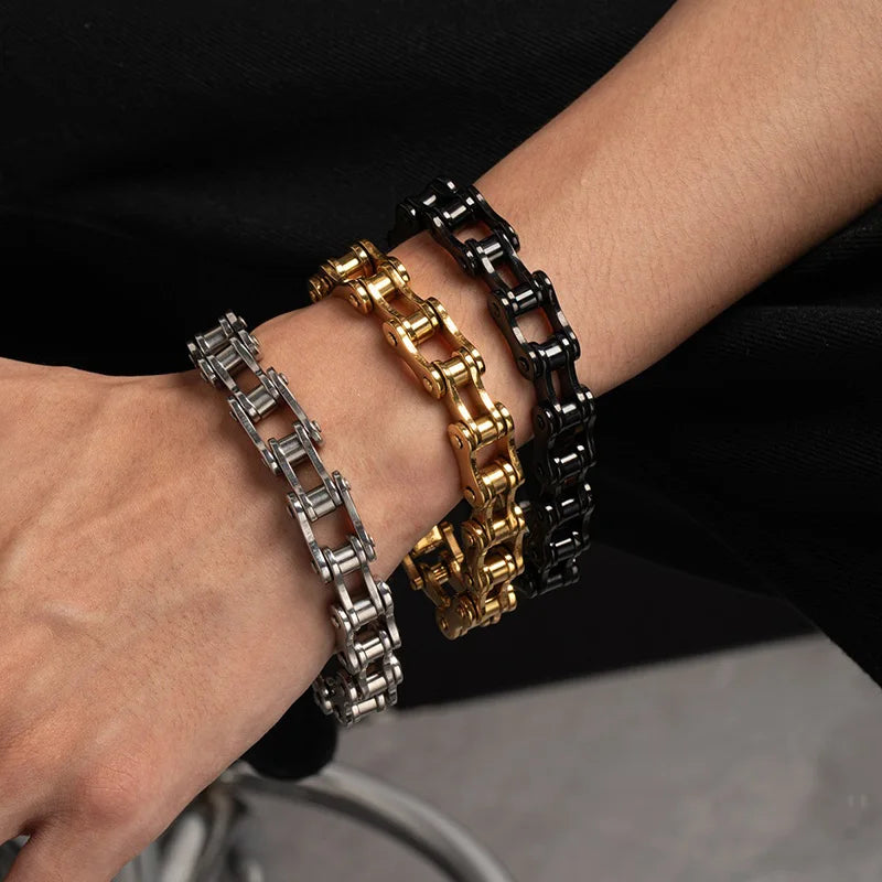 1 Stück Herren-Edelstahlarmband Kreatives Imitations-Fahrradkettenarmband Trendiger Punk-Stil Alltagsaccessoires