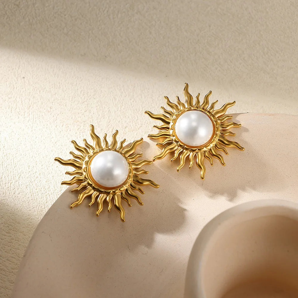 Vintage Edelstahl Sonnenohrringe für Damen Böhmische Sonnenstrahl-Ohrringe Unregelmäßige Fächerförmige Ohrringe Schmuck Partygeschenke