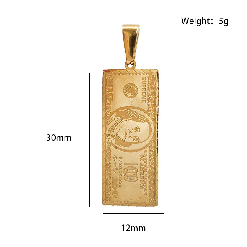 Colgante impermeable con dije de barra chapado en oro de 18 quilates, acero inoxidable, diseño de dólar estadounidense, personalizado