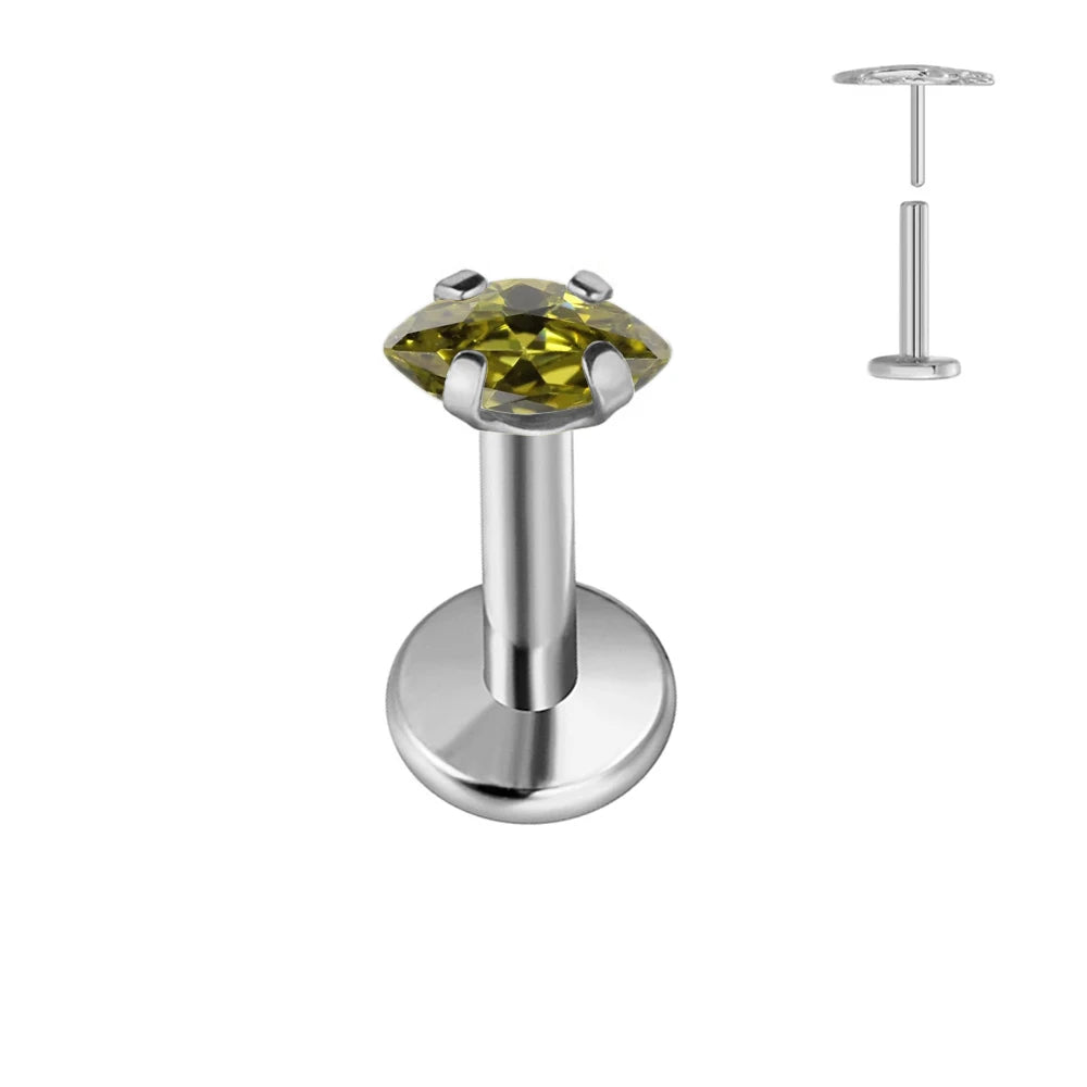 100 % G23 Titan Horse Eyes CZ Labret Piercing Push-in Multicolor Tragus Ohrstecker Gewindelos Knorpel Körperschmuck