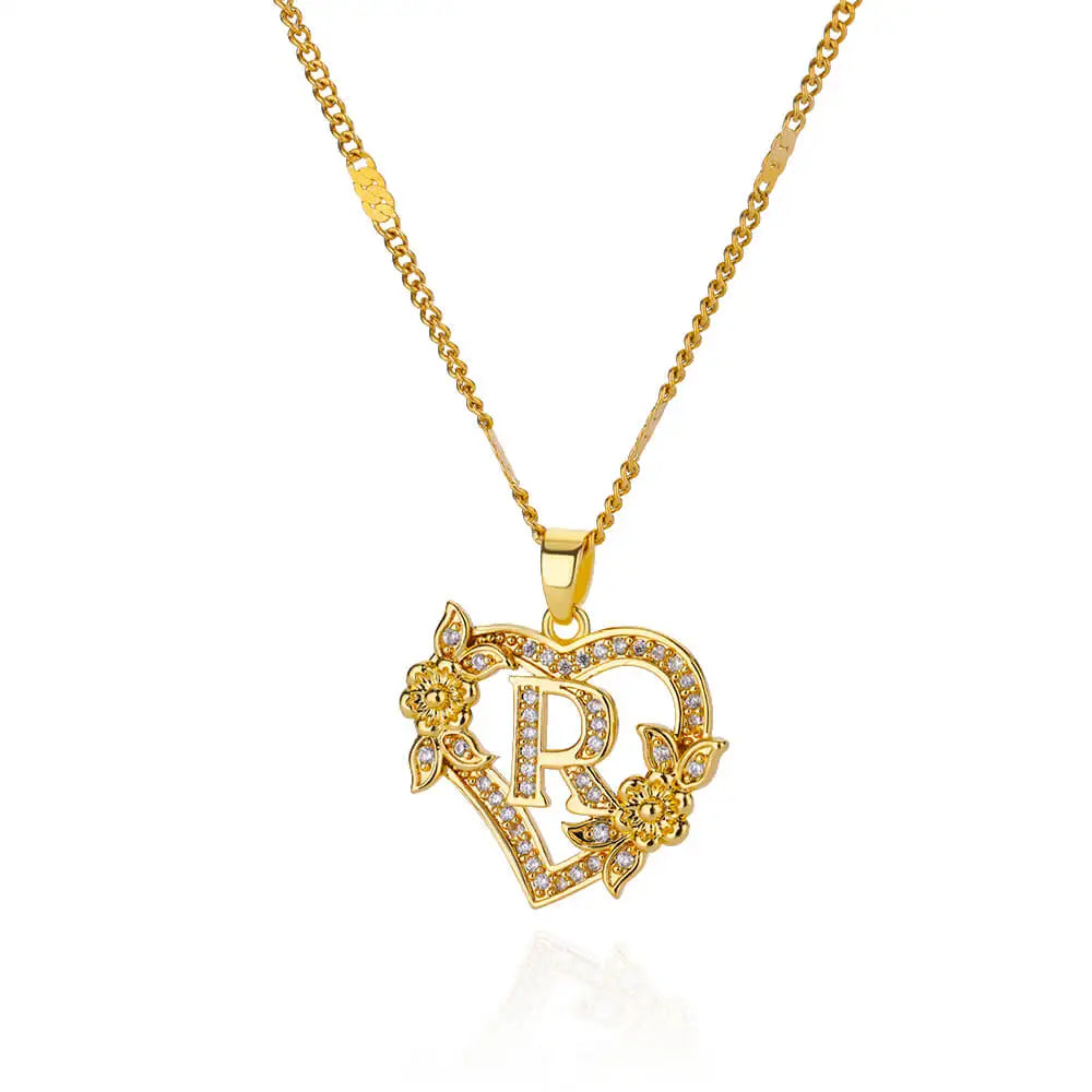 Zircon Flower Initials Necklaces For Women Stainless Steel Heart Gold Color Letter Chain Collar 2025 New Trend Wedding Jewelry
