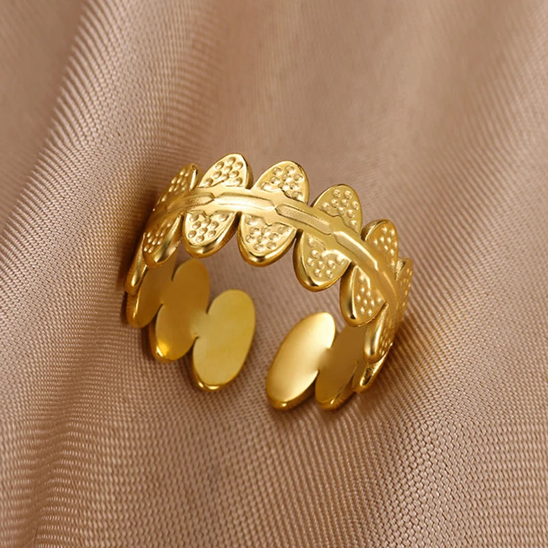 Edelstahl Doppelring für Frauen Vintage Hohl Geometrischer Fingerring Modeschmuck Hochzeit Geburtstagsgeschenk