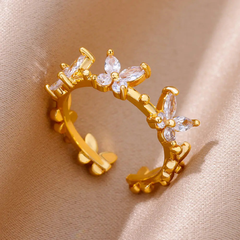 Mode Luxus Zirkon Schmetterlingsringe für Damen Edelstahl Offener Fingerring Trendiger Hochzeitsfeier Ästhetischer Schmuck Geschenk