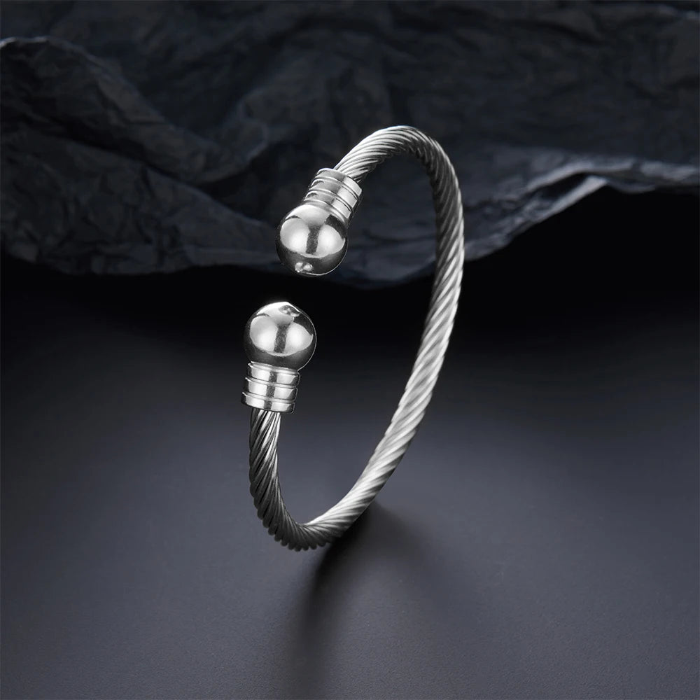 Luxus Edelstahl Geflochten Offen Männer Frauen Charm Manschettenarmband Gold Silberfarbene Kugel Schmuck Accessoires Armbänder Armreifen