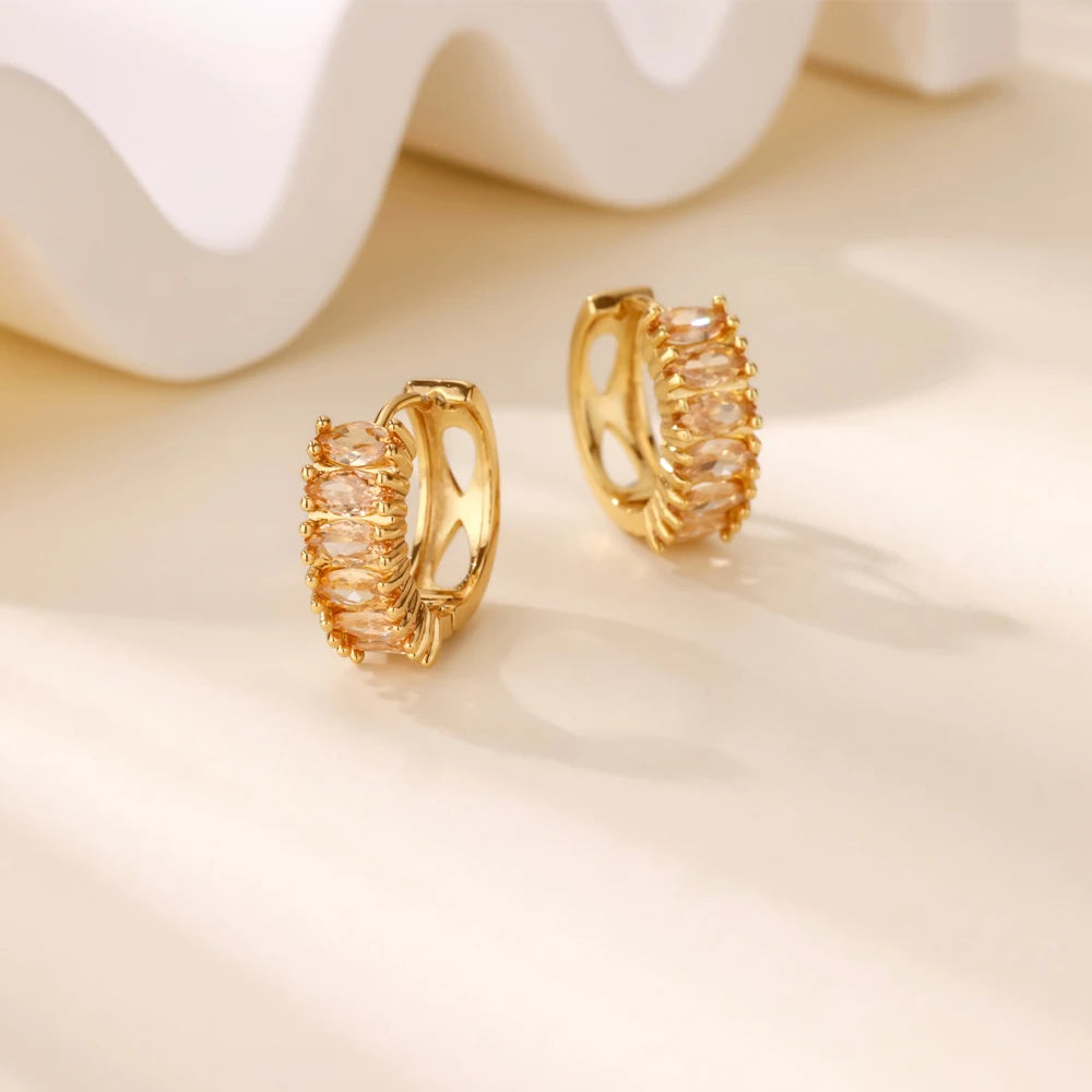 Zircon Hoop Earrings For Women Stainless Steel Gold Color Piercing Earring 2025 New Trend Fashion Wedding Couple Jewelry Gift